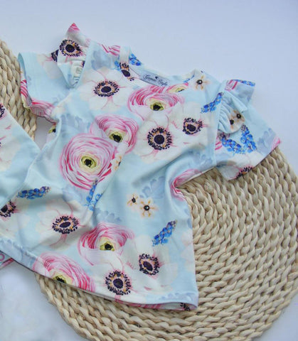 Girls' Light Blue Shirt with Roses Pattern | GAM-10