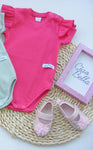 Pink Short Sleeve Ribbed Baby Bodysuit | GAM-06
