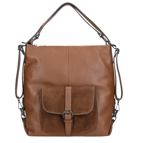 Woajs 2 in 1 Light Brown Leather Handbag and Backpack | 80021-73