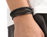 Mens' Black Leather and Stone Bracelet | CBE88