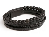Mens' Black Leather and Stone Bracelet | CBE88