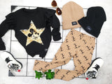 Girls' Brown Pants with CC Print | MIK-10