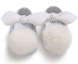 Girls' White Christening Pom Pom Flats with Non-Slip Soles | CHR-02