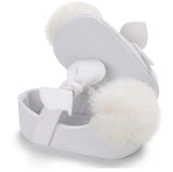 Girls' White Christening Pom Pom Flats with Non-Slip Soles | CHR-02