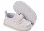 Soft Faux Leather White Christening Moccasins with Non-Slip Soles | CHR-01