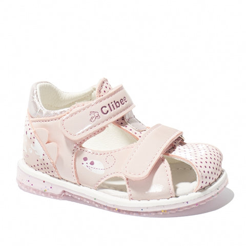 Girls' Pink Closed-Toe Sandals with Dots | AB235PINK
