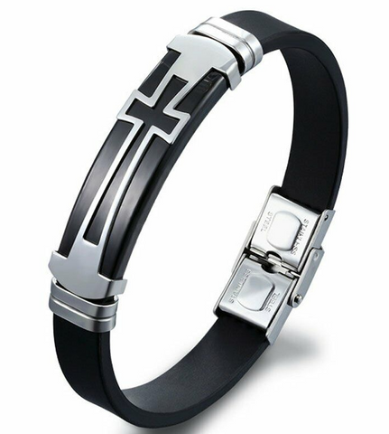 Black Cross Silicone Stainless Steel Bracelet | LHC23