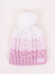YO! Pink and Cream White Pom-Pom Beanie ~ 1-3 years | CZZ-0389G