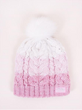 YO! Pink and Cream White Pom-Pom Beanie ~ 1-3 years | CZZ-0389G