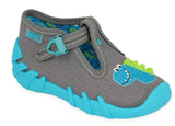 Befado Dark Gray School Slippers with Dinosaur Patch SPEEDY | 110P441