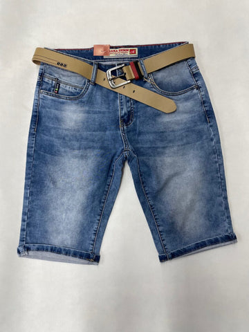 Men’s Blue Jeans Shorts with Beige Belt | 1399-5