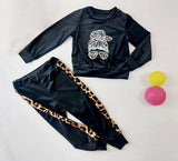 Girls' Black Velour Sweatshirt and Pants Set | HAL-157