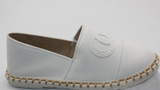 Women's Faux Leather White CC Espadrilles Slip-On Flats | 2206-8