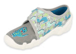 Befado Gray School Slippers with Blue Dinosaur | 273X342