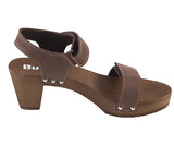 Eco Brown Heeled Open Toe Clogs - DREWNIAKI | OD15