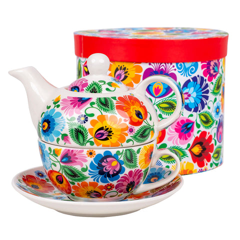 Folk Łowicz Teaware Porcelain 4-piece Tea for One | 21679