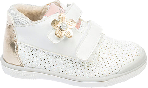 AC Girls' White Sneakers with Golden Flower | 194/23-W