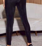 Dark Blue Insulated Eco Leather Leggings with Croc Print | HAL-162-DB