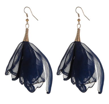 Navy Blue Silk Earrings with Golden Finish | E23238