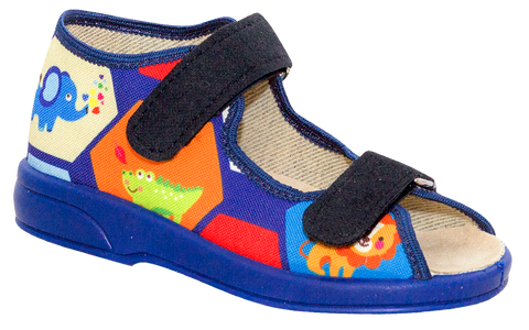 Blue Graphic Open Toe School Slippers | OLIWIER-B