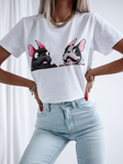 White T-Shirt with French Bulldogs Print | FL-36