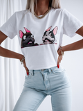 White T-Shirt with French Bulldogs Print | FL-36