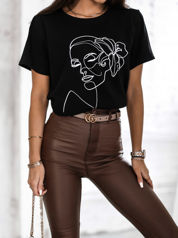 Black T-Shirt with White Face Print | FL-35