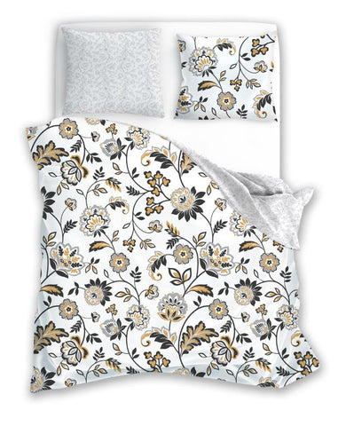 100% Cotton White Double-sided Duvet Set with Floral Pattern +/ - QUEEN SIZE | FAR-089