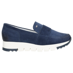 Wojas Dark Blue Leather Loafers with Silver Logo | 4613566