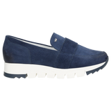 Wojas Dark Blue Leather Loafers with Silver Logo | 4613566