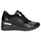 Wojas Black Leather Sneakers with Zipper | 46091-71