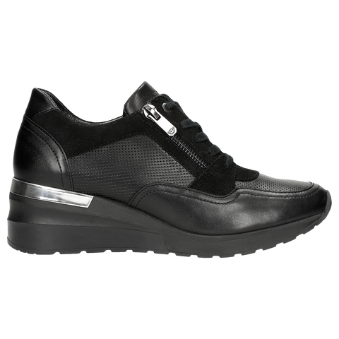 Wojas Black Leather Sneakers with Zipper | 46091-71