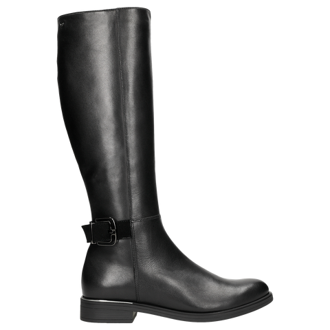 Wojas Black Insulated Leather Knee High Boots with Straps | 7101171