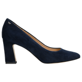 Wojas Dark Blue Leather High Heels with Silver Logo | 3501266