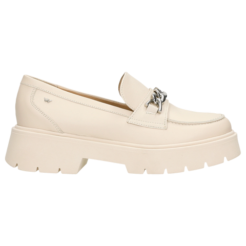 Wojas Light Beige Leather Loafers with Sliver Chain | 46112-54