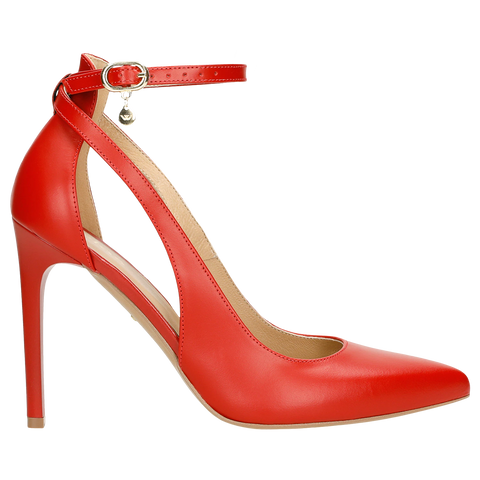 Wojas Red Leather High Heels with Single Strap (10 cm/~ 3.93 in) | 35065-55