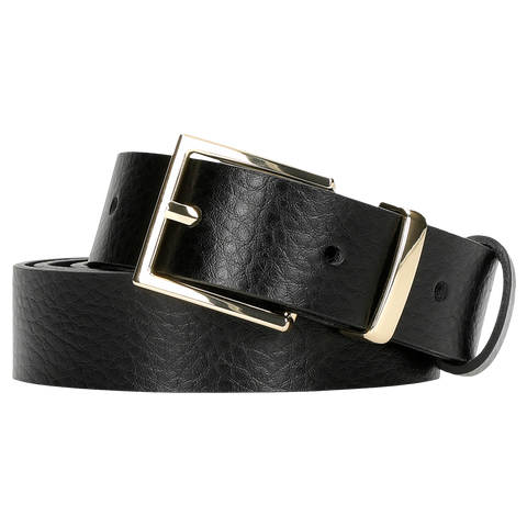 Wojas Women's Black Leather Belt With Square Golden Buckle  | 9961-81