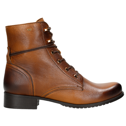 Wojas Light Brown Leather Ankle Boots with Golden Logo | 6407853