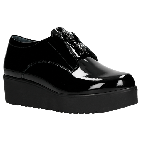 Black Leather Oxfords Wedges with Silver Details | 4609531