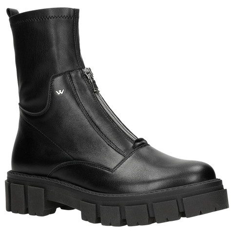 Wojas Black Leather Ankle Boots with Silver Logo | 5507581