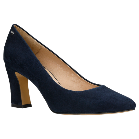 Wojas Dark Blue Leather High Heels with Silver Logo | 3501266