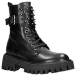 Wojas Black Leather Studded Ankle Boots | 6403851