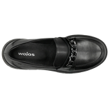 Wojas Black Leather Loafers with Decorative Chain | 46112-51