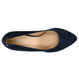 Wojas Dark Blue Leather High Heels with Silver Logo | 3501266