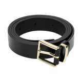 Wojas Women's Black Leather Belt With Square Golden Buckle  | 9961-81