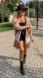 Brownish Knitted Hooded Cardigan | LINDA