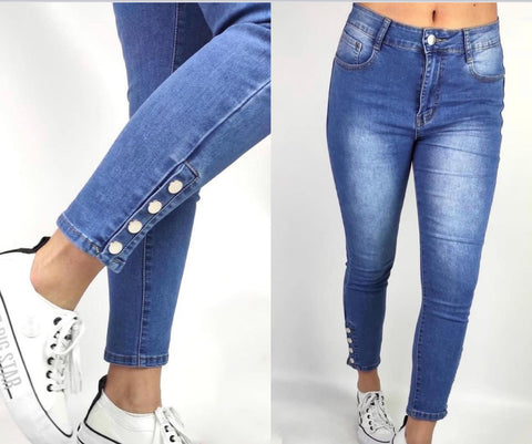 Women's Butt Lifting High Waisted Jeans With Snaps on Legs | HAL-197