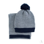 Mens' Gray And Navy Blue Beanie With Scarf Set | 15519-1