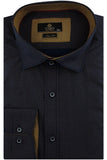 Mens' Elegant Dark Blue Long Sleeve Slim-fit Shirt with Pattern | 1B4455