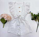 Girls' White Ruffled Romper | HAL-31